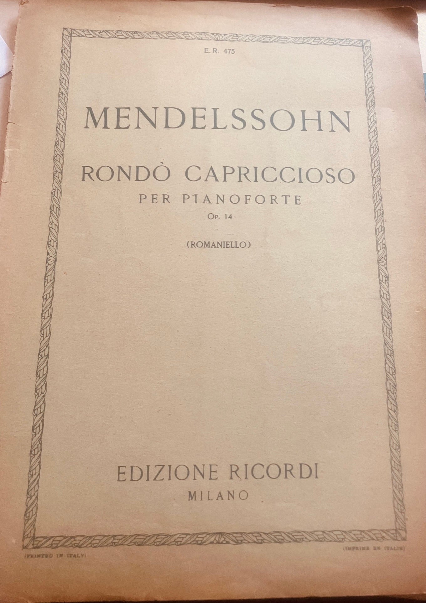 RONDO' CAPRICCIOSO OP.14 per pianoforte -MENDELSSOHN-