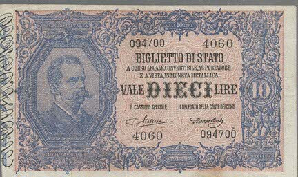 BIGLIETTO DI STATO LIRE 10 VITTORIO EMANUELE III EFFIGE UMBERTO 1918 R banconota