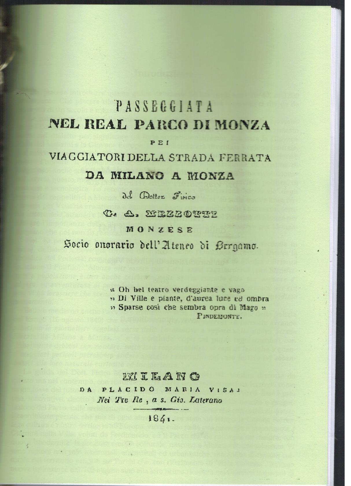 PASSEGGIATA NEL REAL PARCO DI MONZA PEI VIAGGIATORI DELLA STRADA FERRATA DA MILANO A MONZA