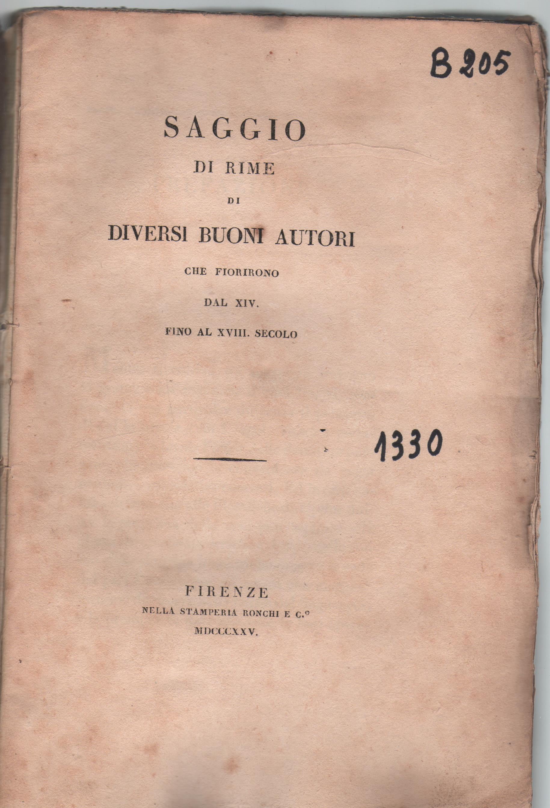 Saggio di Rime di Diversi Buoni Autori