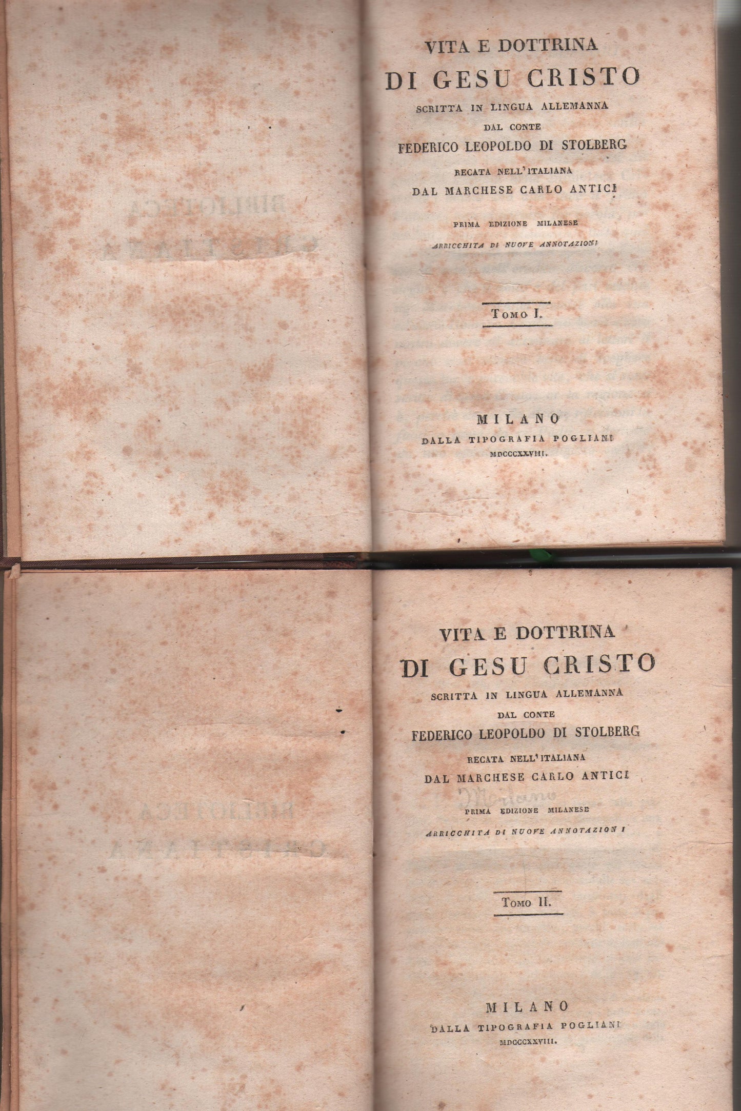 Vita e dottrina di gesu' cristo 2 volumi 1828