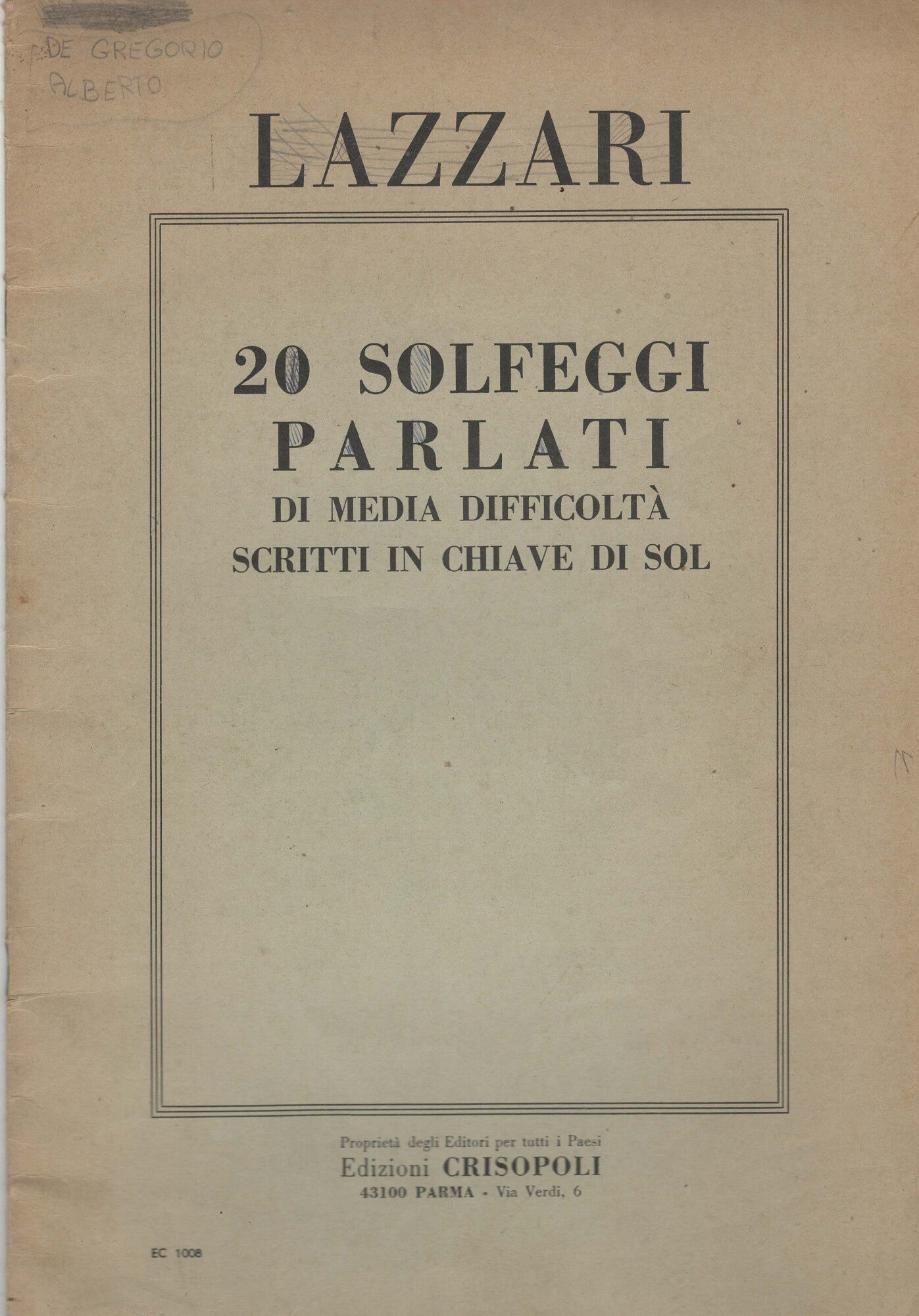 20 SOLFEGGI PARLATI DI MEDIA DIFFICOLTA' DI MEDIA DIFFICOLTA' SCRITTI IN CHIAVE DI SOL