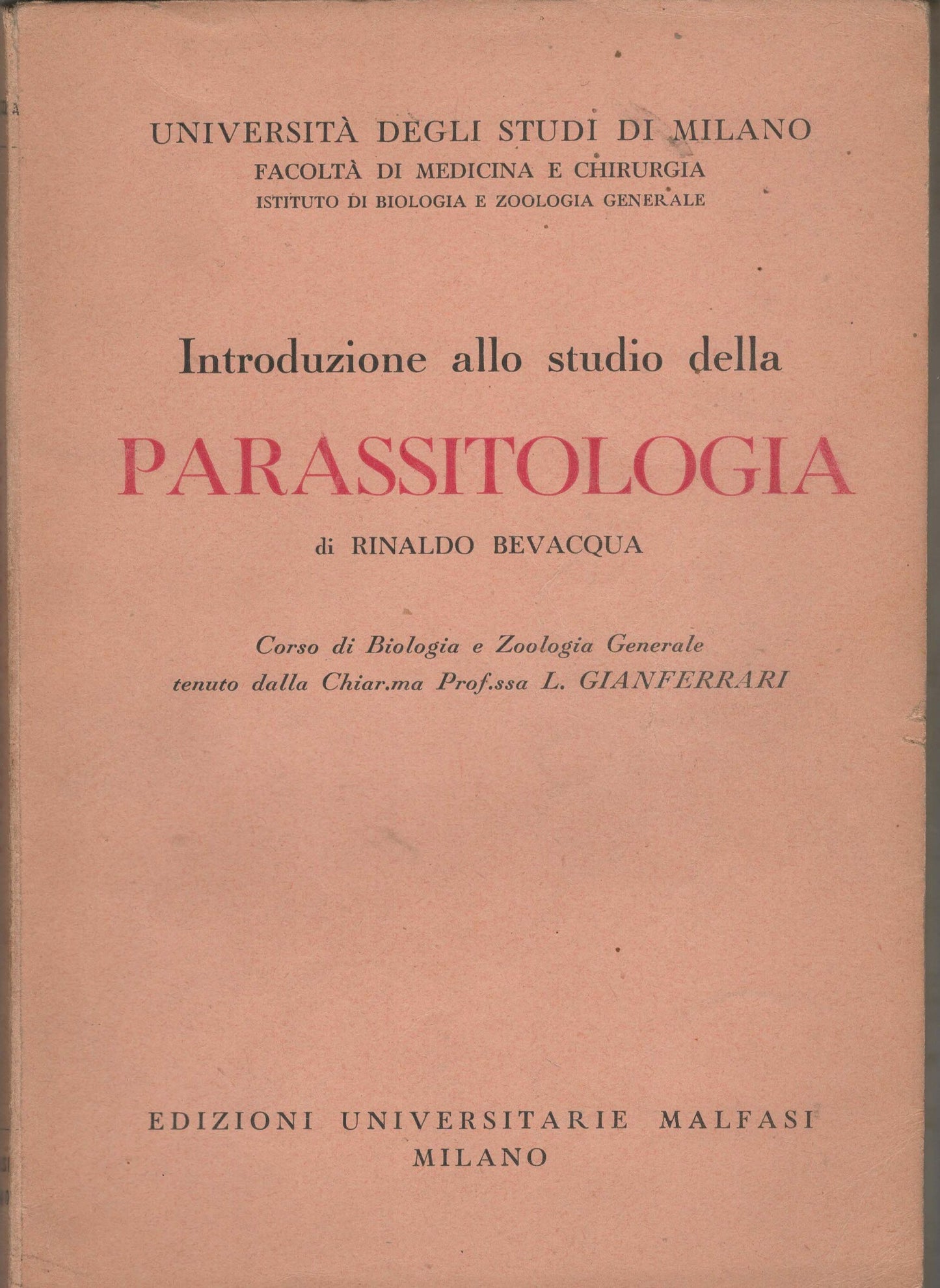 INTRODUZIONE ALLO STUDIO DELLA PARASSITOLOGIA