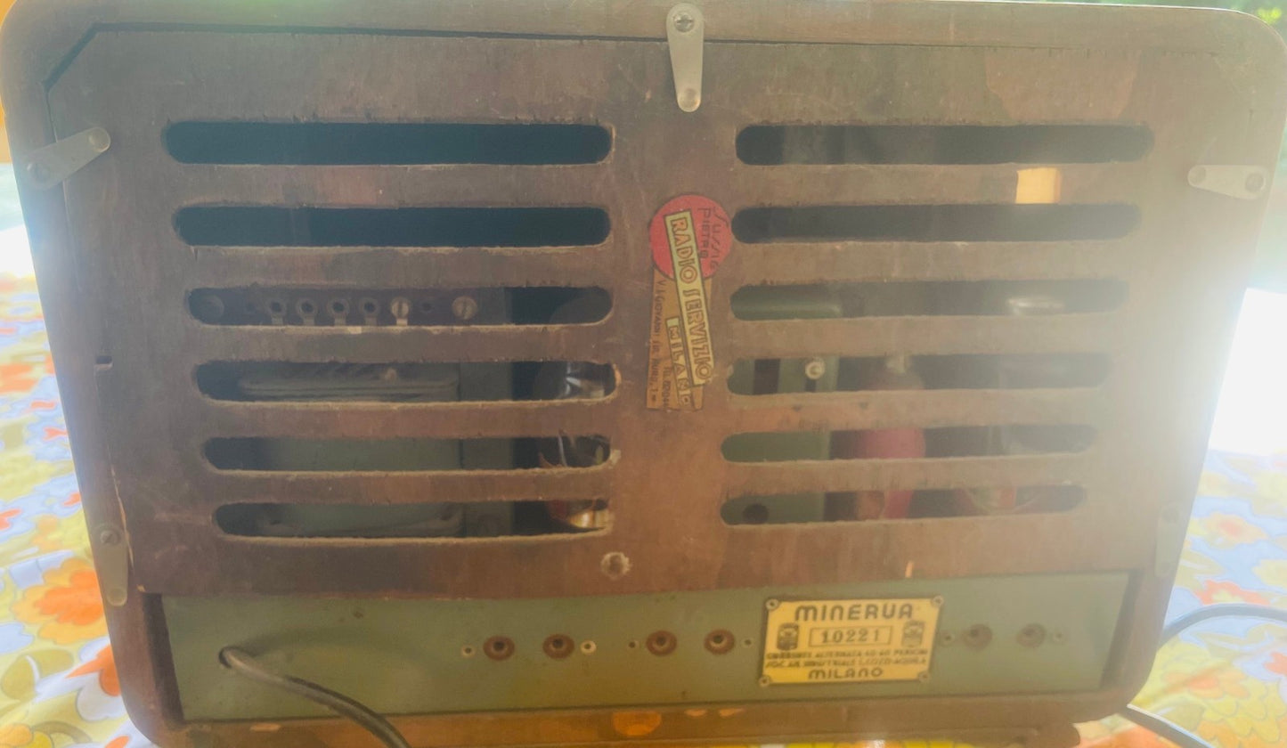 Radio d'Epoca a Valvole Minerva Milano Mobile in Legno Scala Parlante Vintage An