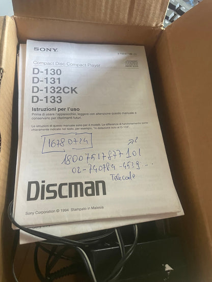 Sony Discman D-131 Vintage 1994 Lettore CD Portatile Boxato con Scatola e Manual