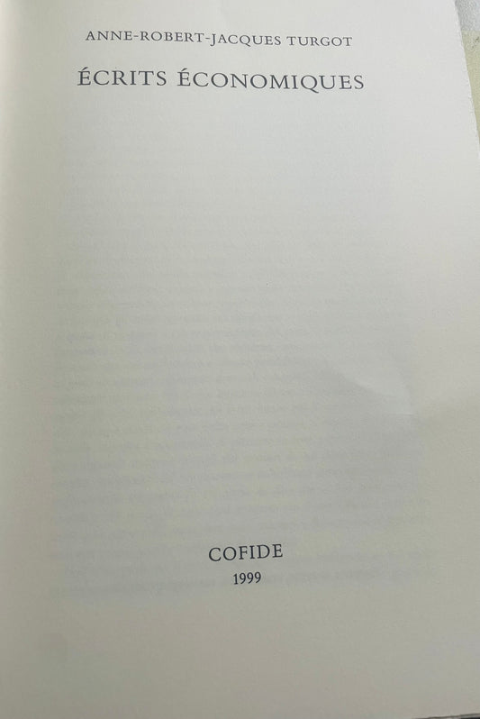 Turgot - Écrits Économiques | COFIDE 1999