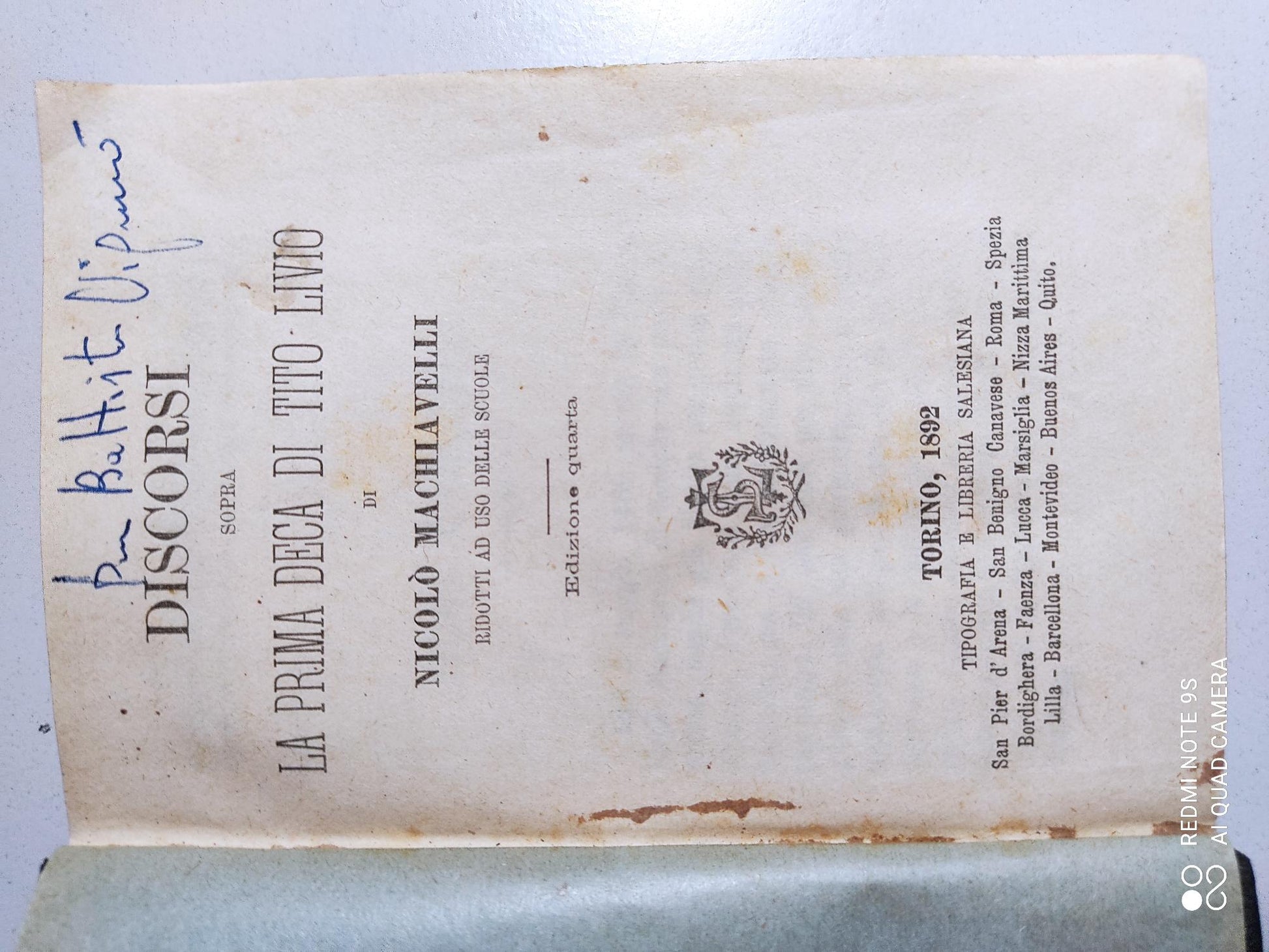 DISCORSI sopra LA PRIMA DECA DI TITO LIVIO - Ridotti ad uso delle scuole