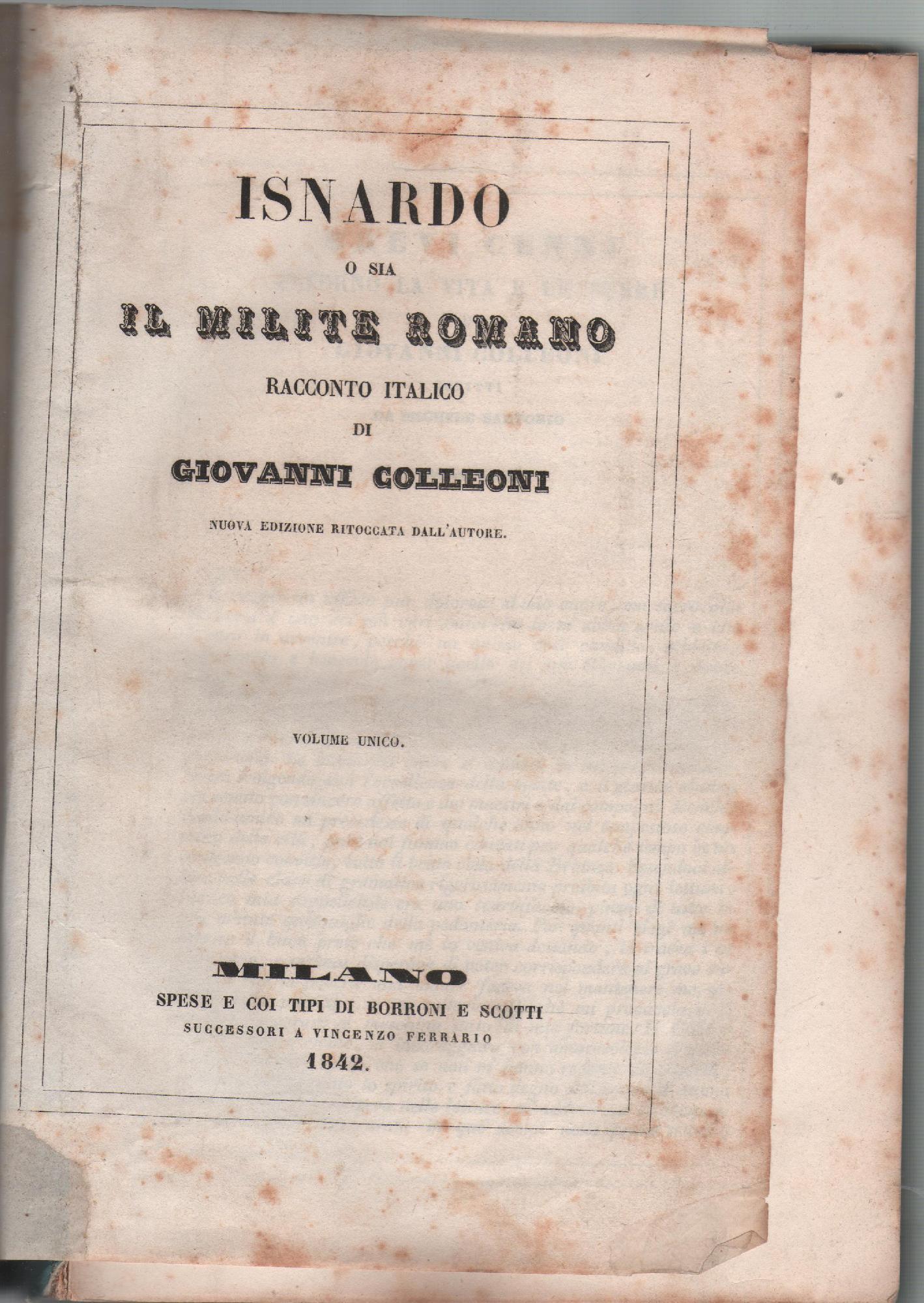 ISNARDO O SIA IL MILITE ROMANO - RACCONTO ITALICO DI GIOVANNI COLLEONI