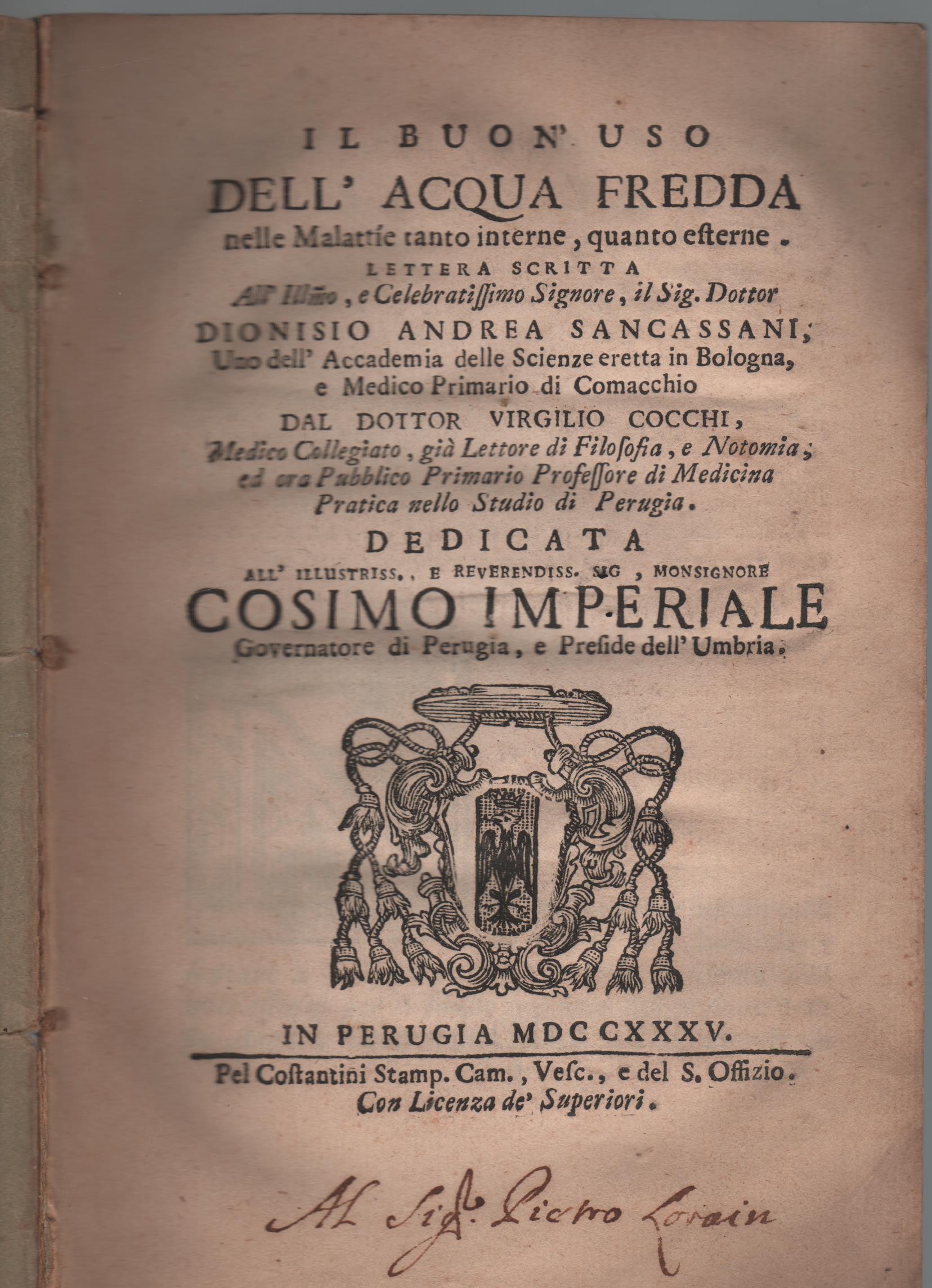 Il buon uso dell'acqua fredda nelle malattie tanto interne quanto esterne