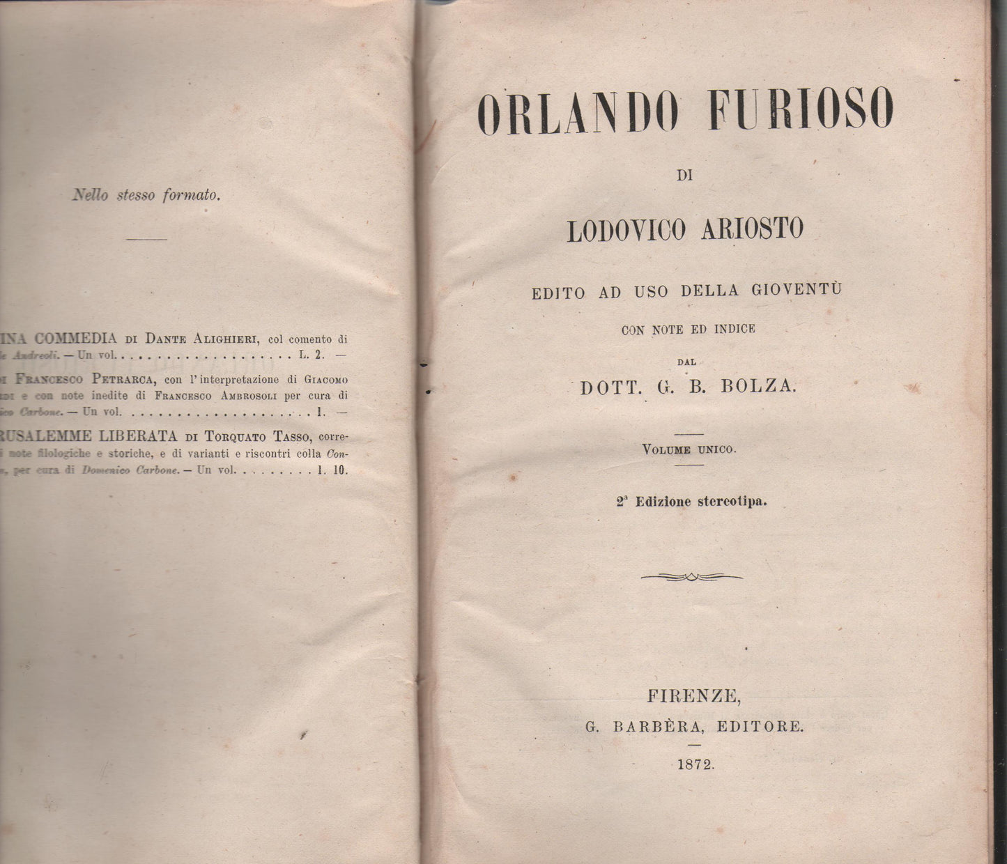 Orlando furioso edito ad uso della gioventu'