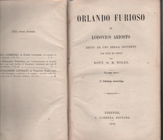 Orlando furioso edito ad uso della gioventu'