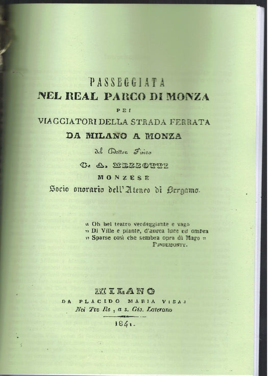 PASSEGGIATA NEL REAL PARCO DI MONZA PEI VIAGGIATORI DELLA STRADA FERRATA DA MILANO A MONZA