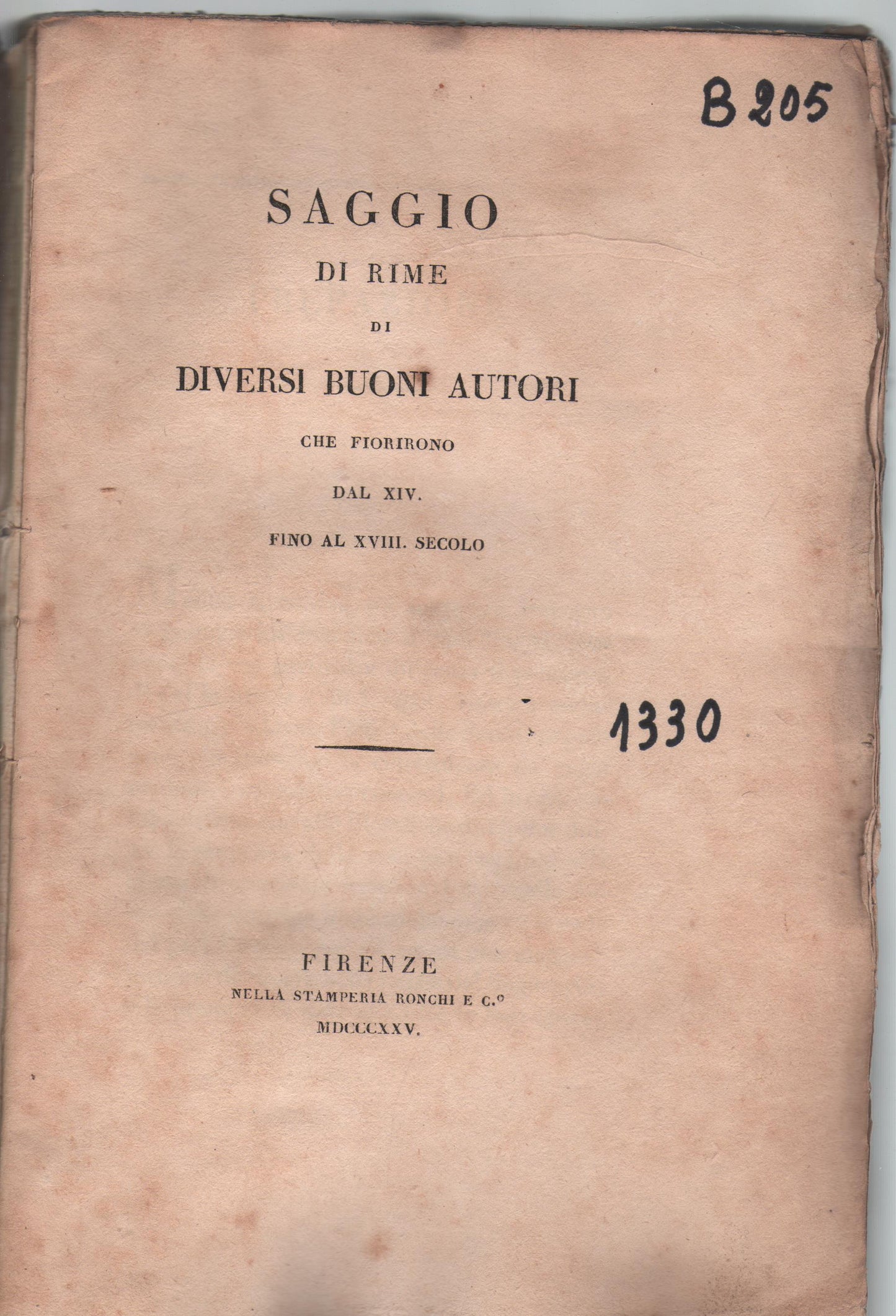 Saggio di Rime di Diversi Buoni Autori