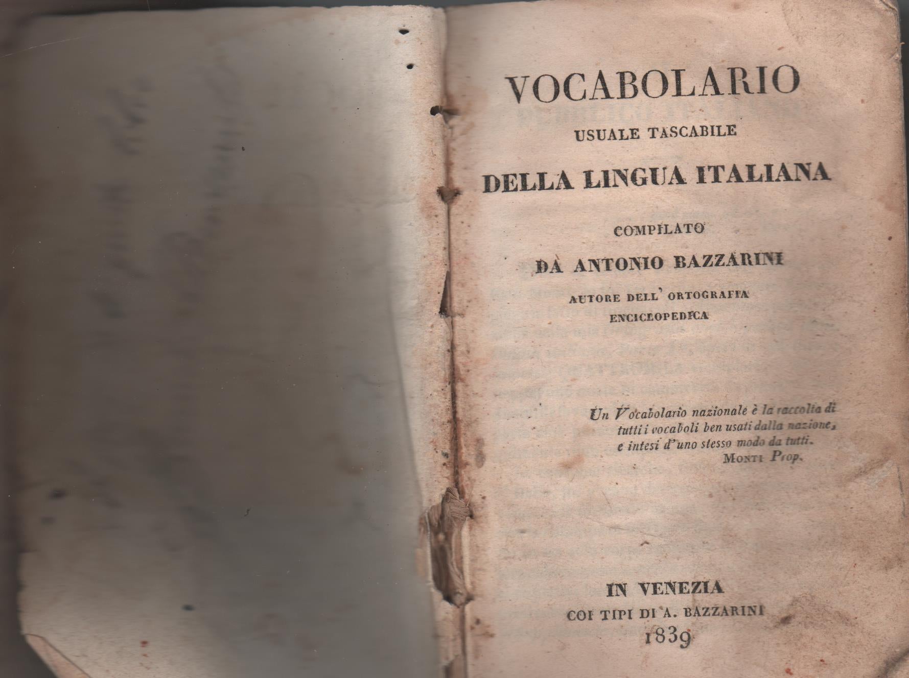 Vocabolario usuale tascabile della lingua italiana compilato da Antonio Bazzarini