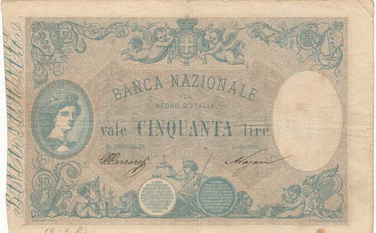 50 LIRE BANCA NAZIONALE NEL REGNO D'ITALIA GIÀ BANCA D'ITALIA sotto Umberto I  19 GENNAIO 1887