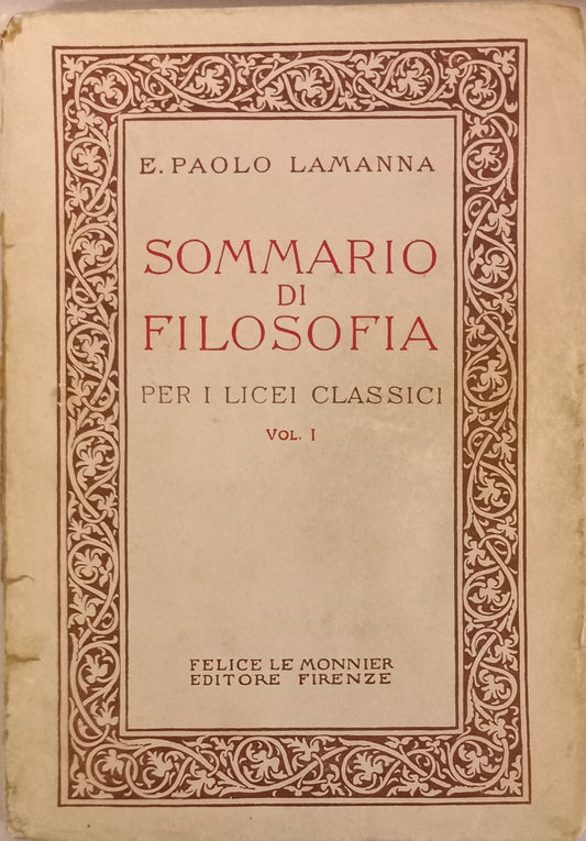 NUOVO SOMMARIO DI FILOSOFIA Volume primo Storia della filosofia nell antichita e nel Medio Evo