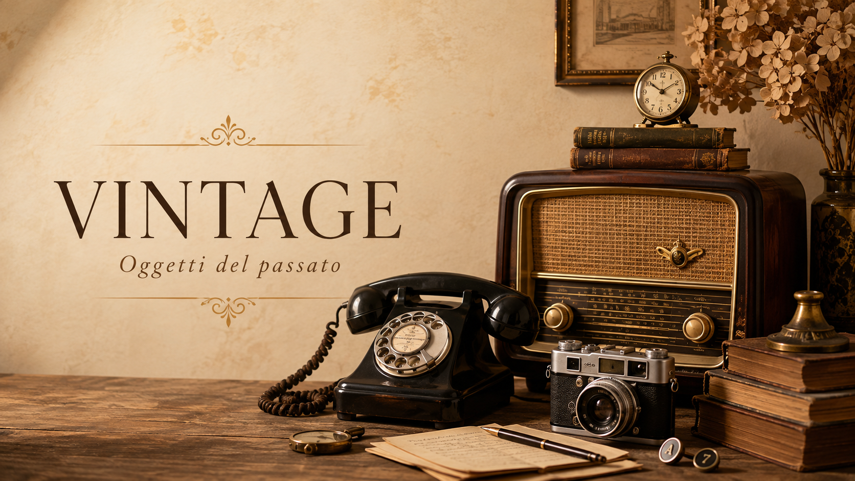 Oggetti vintage: radio, telefono e macchina fotografica d'epoca